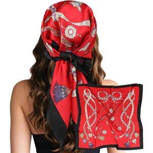 Head Hair Scarf Red Gemstone Print Like Satin Silk Scarf Bandana Hair Wrapping